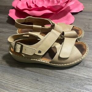 FINN COMFORT Sandals Sz 38 D/US7.5-8 Jersey Slingback Bone Buckle Peep Toe Wedge